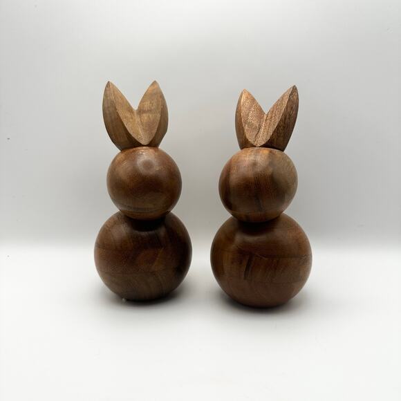 Crate & Barrel Solid Minimalist Wooden Easter Spring Decor Bunny Set of 2 6.5" - Picture 8 of 8